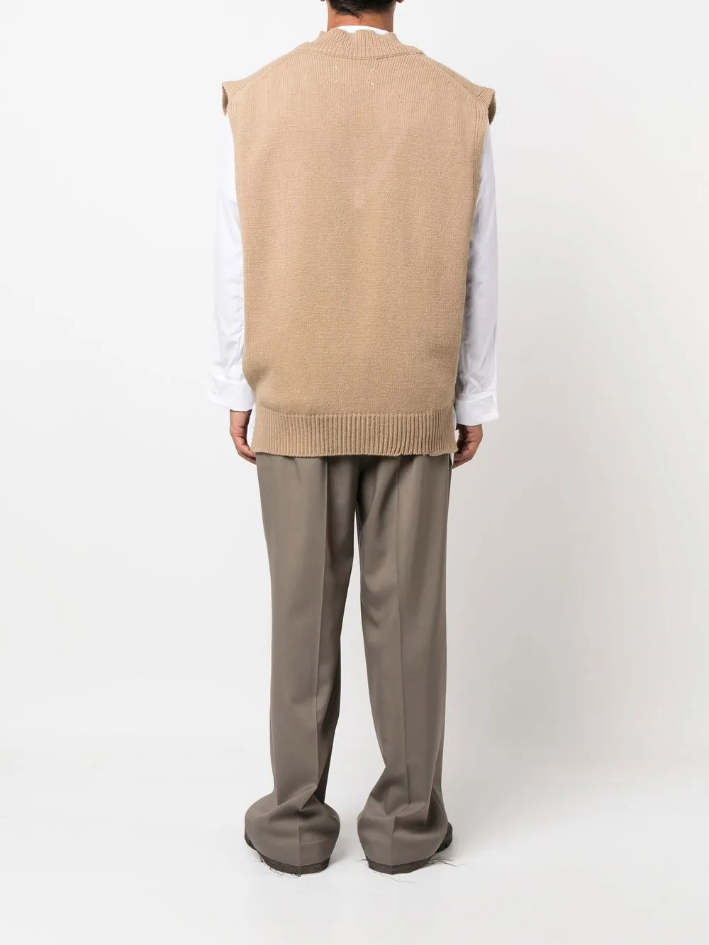 Многослойный топ с V-образным вырезом MAISON MARGIELA, коричневый — фото 4