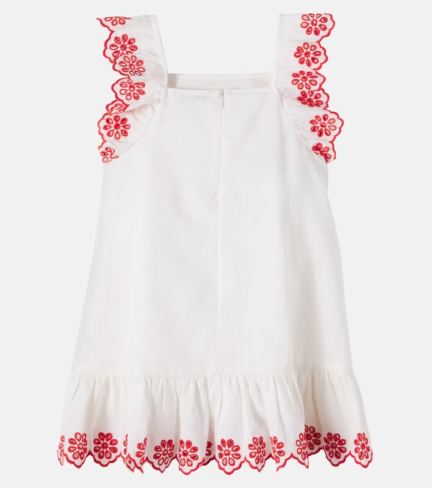 Платье из вышитого льна и хлопка Stella McCartney Kids, белый — фото 3
