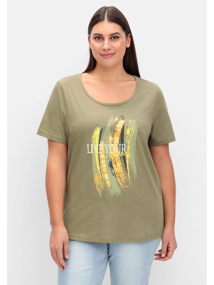 

Футболка sheego, цвет khaki bedruckt