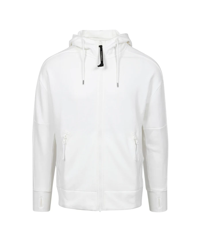 

Толстовка с капюшоном из флиса с диагональным рельефным рисунком и застежкой-молнией. C.P. Company, белый