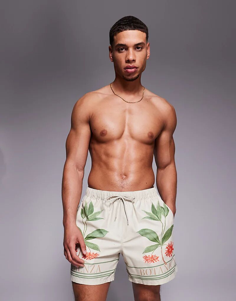 

Плавки-шорты ASOS DESIGN средней длины с принтом бежевого цвета