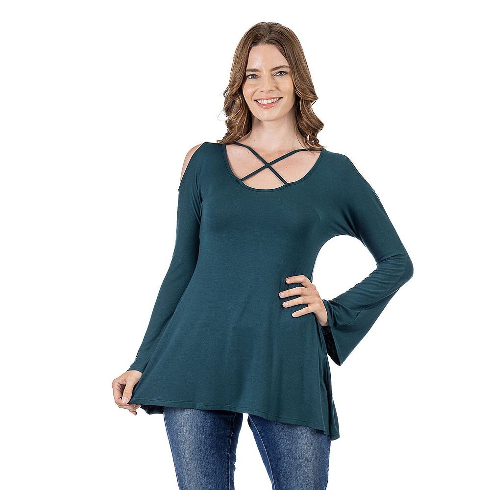 

Женский топ 24Seven Comfort Apparel с открытыми плечами и длинными рукавами, перекрещенными крест-накрест, цвет Hunter
