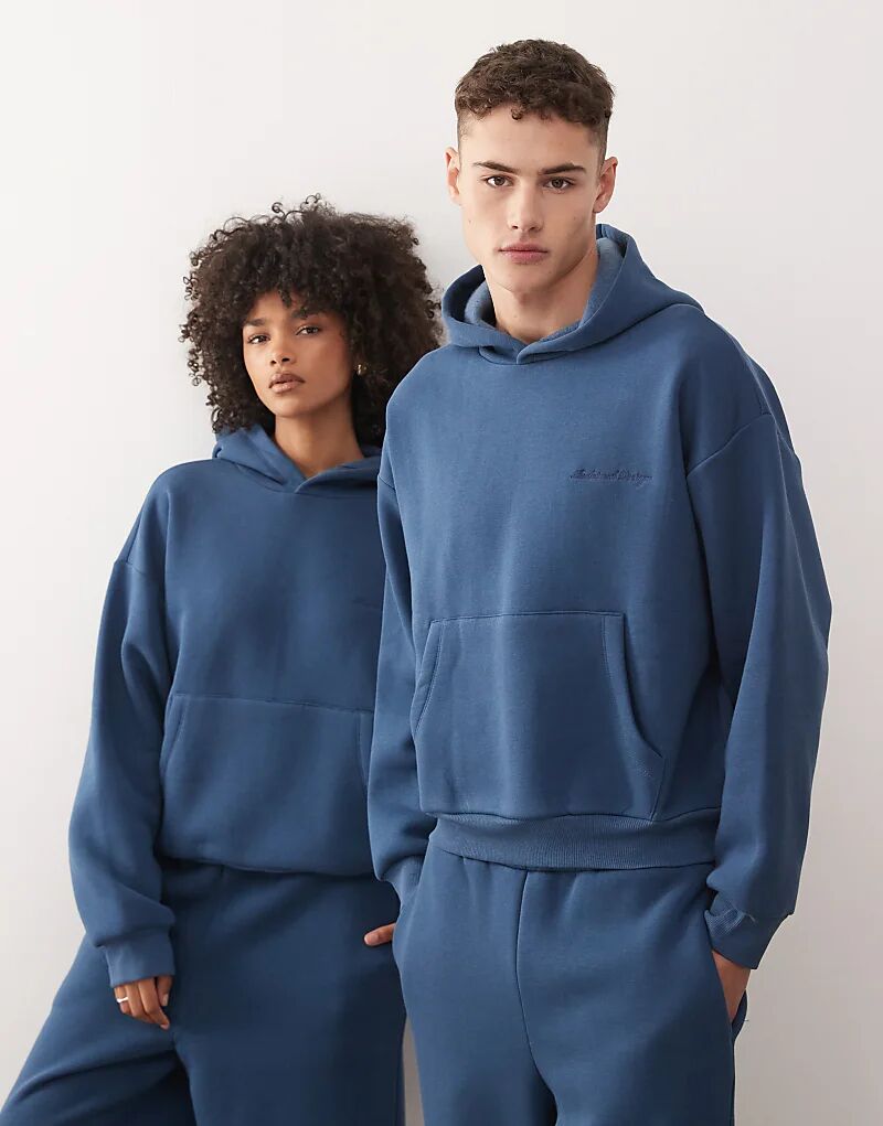 

Reclaimed Vintage, унисекс, тяжёлая свободная толстовка с капюшоном, тёмно-синего цвета