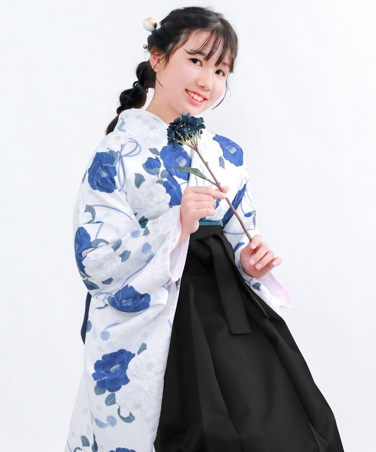 Комплект из 4 предметов Gorgeous EF Hakama для девочек (2 рукава сяку + пояс + хакама + майка) KYOETSU, 7. Lapis Lazuli Camellia with Flowers