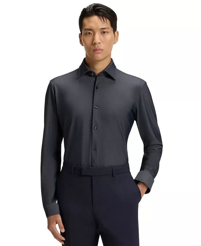 

Мужская классическая рубашка Regular-Fit из структурированного стрейч-джерси Hugo Boss, синий