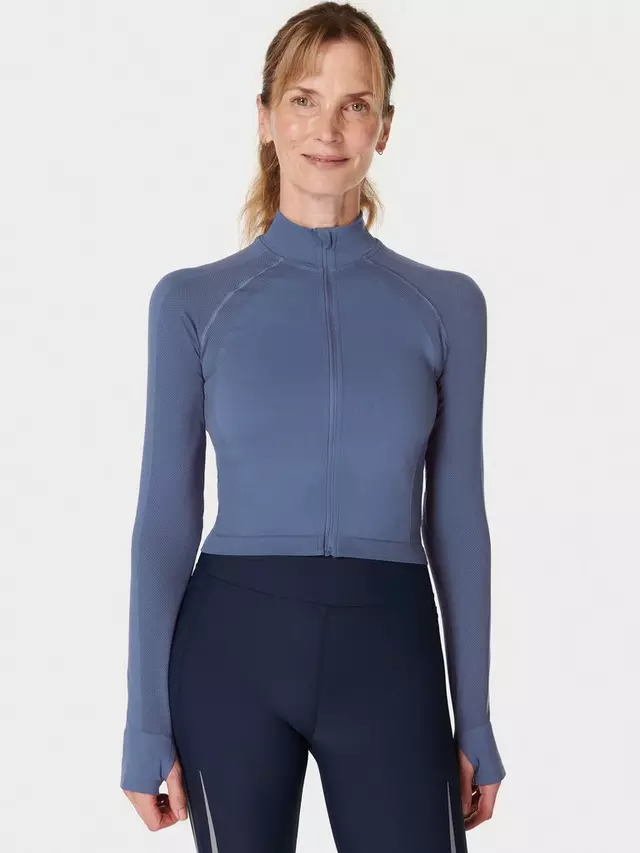 

Топ Sweaty Betty Athlete Crop Seamless Zip Up Gym, цвет endless/blue