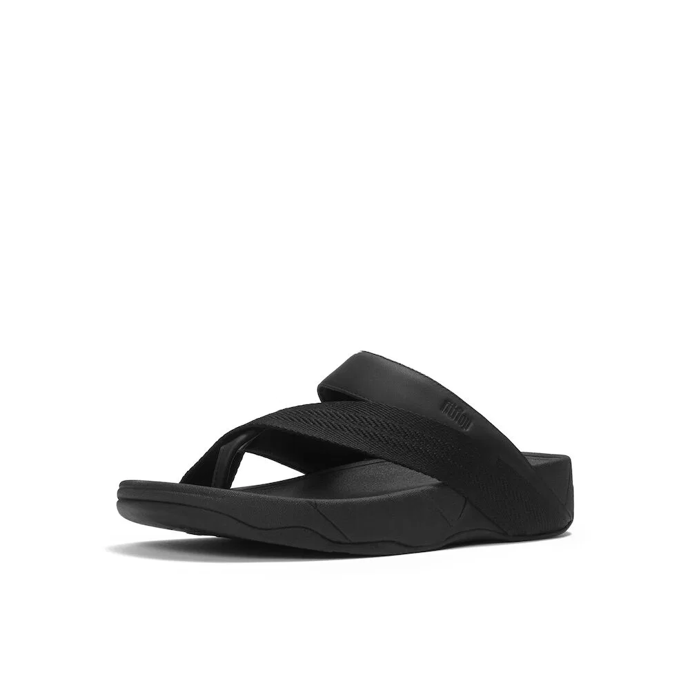 Мужские сандалии Fitflop Sling Leather/Webbing с разделителем для пальцев чёрные — фото 3