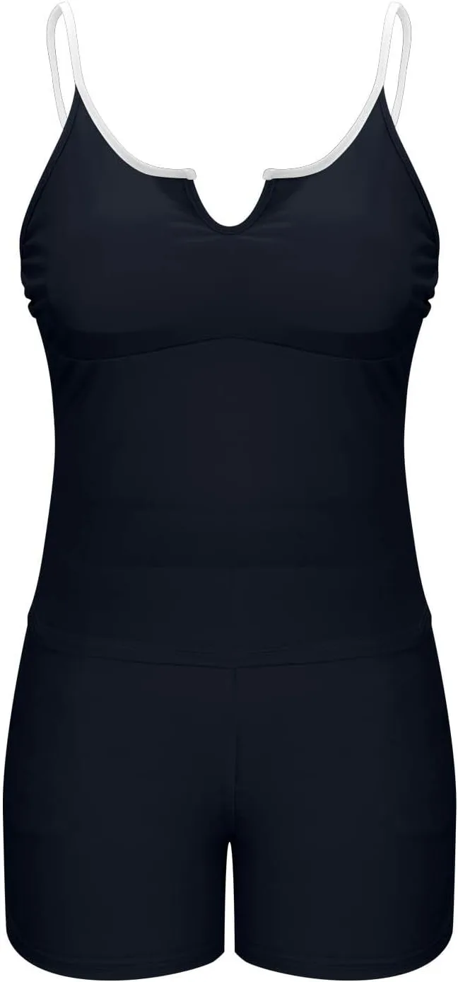 Plus Size Tankini Swimsuit для женщин, двухкомпонентный купальник с встроенным бюстгальтером, топ-майка и шорты-бойфренды, скрывающий живот Generic, темно-синий — фото 4