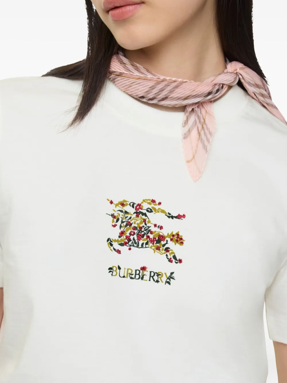 Футболка Burberry с цветочной вышивкой, белый — фото 3