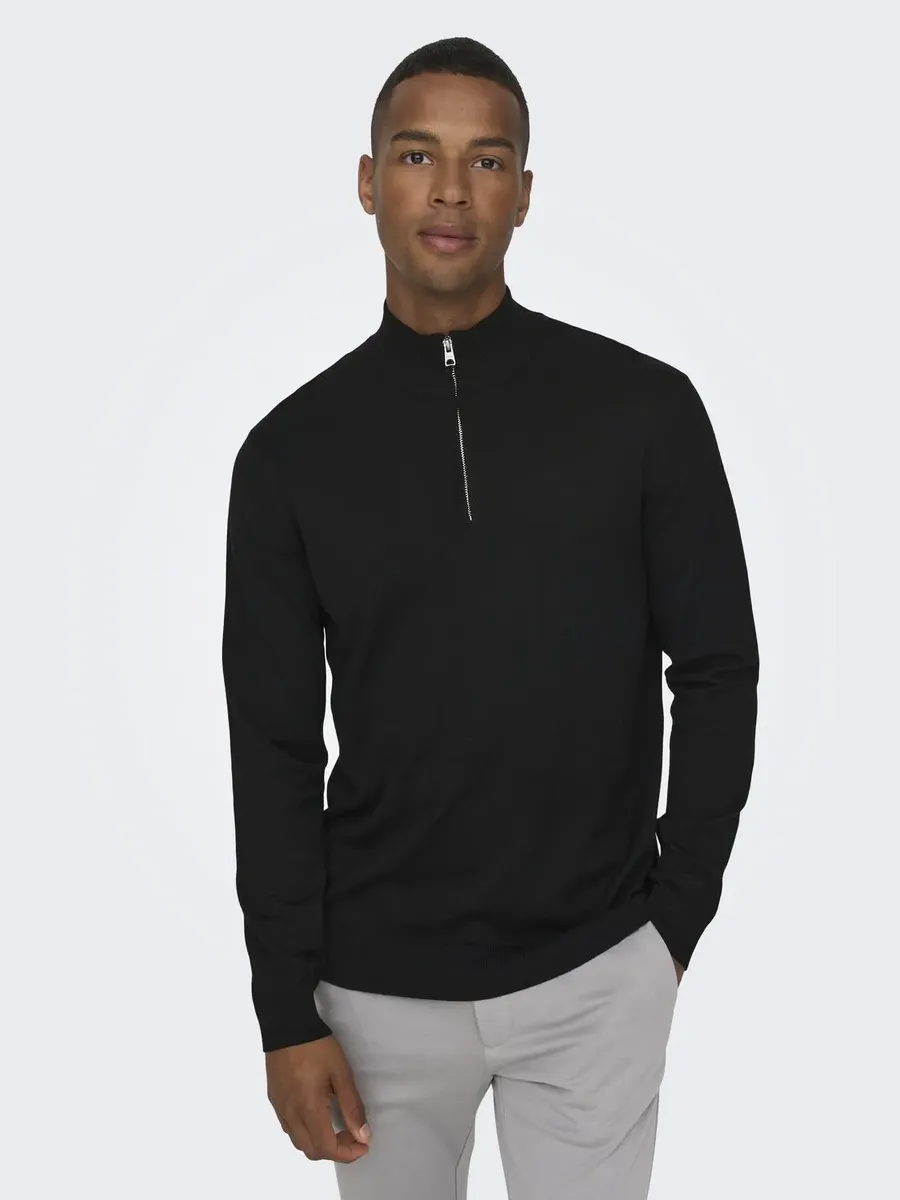 

Вязаный свитер ONLY & SONS "ONSWYLER LIFE REG 14 HALF ZIP KNIT NOOS", черный