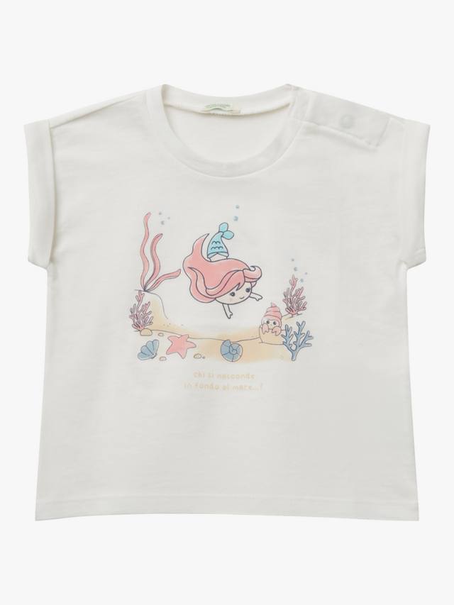 

Детская хлопковая майка с рукавами-крылышками Benetton, Offwhite