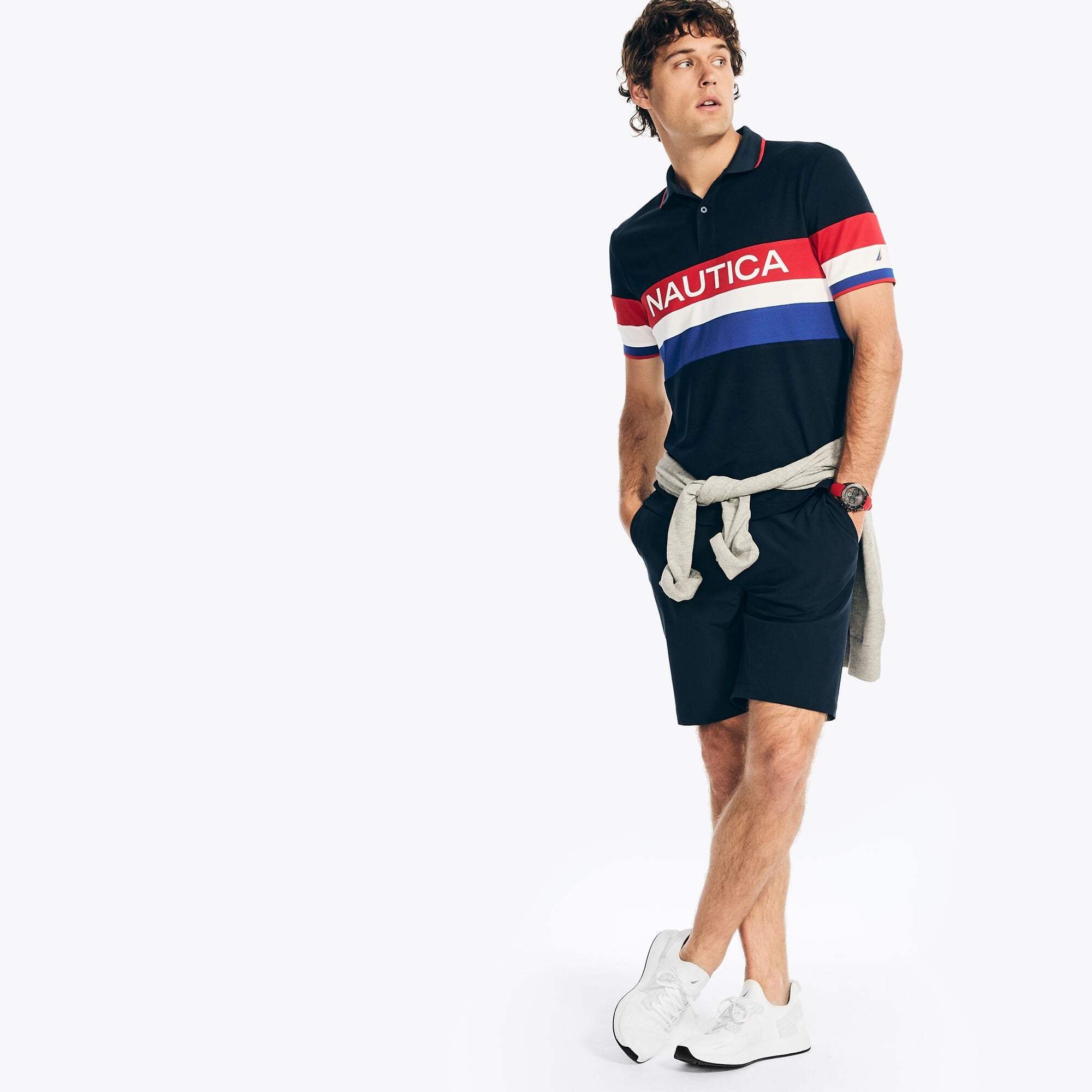 

Мужская рубашка-поло Nautica Navtech Sustainably Crafted Classic Fit Chest-Stripe Polo, цвет navy seas