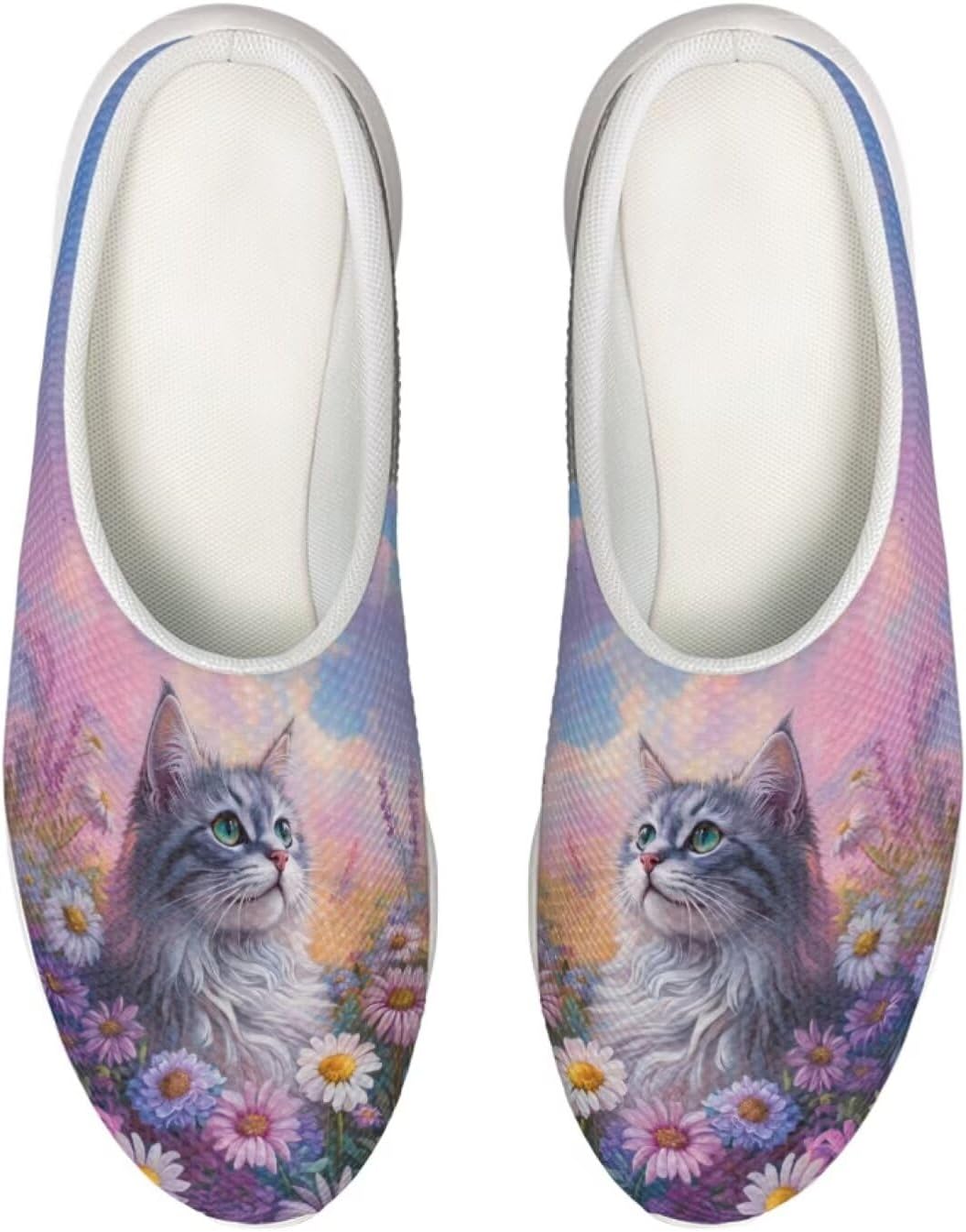 

Сабо Forchrinse Cat Rainbow Sky унисекс для сада, удобные тапочки для медсестры, с поддержкой свода стопы, для ходьбы, мужские и женские, Cat Flower