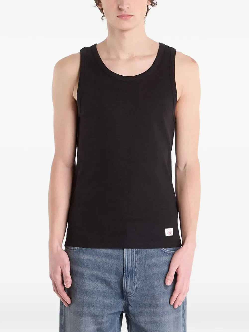Топ из ребристого трикотажа 2X2 с нашивкой Jeans Calvin Klein, черный