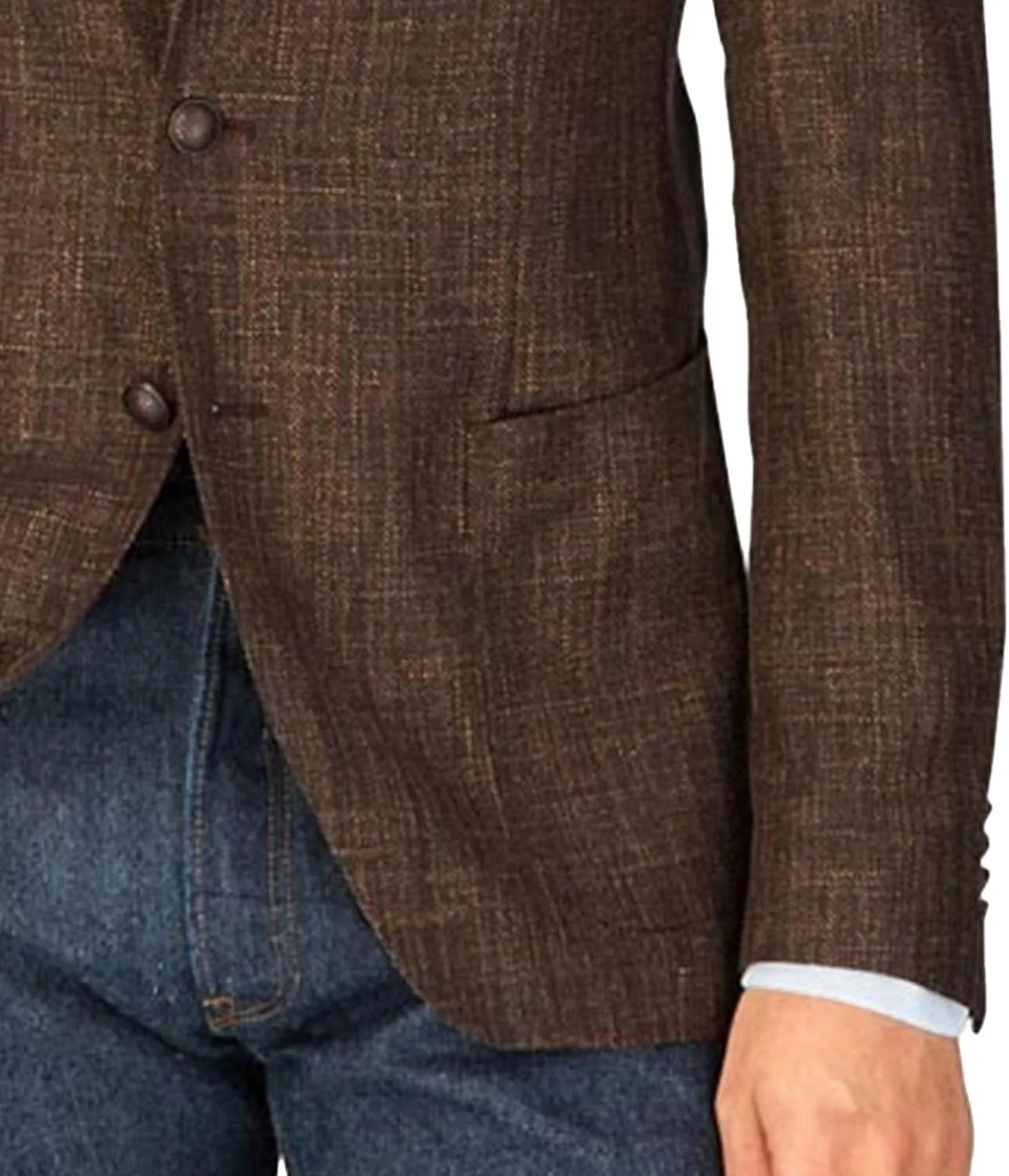 Мужской однобортный пиджак в стиле smart casual с отворотами, деловой, приталенный, для поездок на работу, формальный, модный, смокинг, свадебный блейзер Generic, темно-коричневый — фото 3