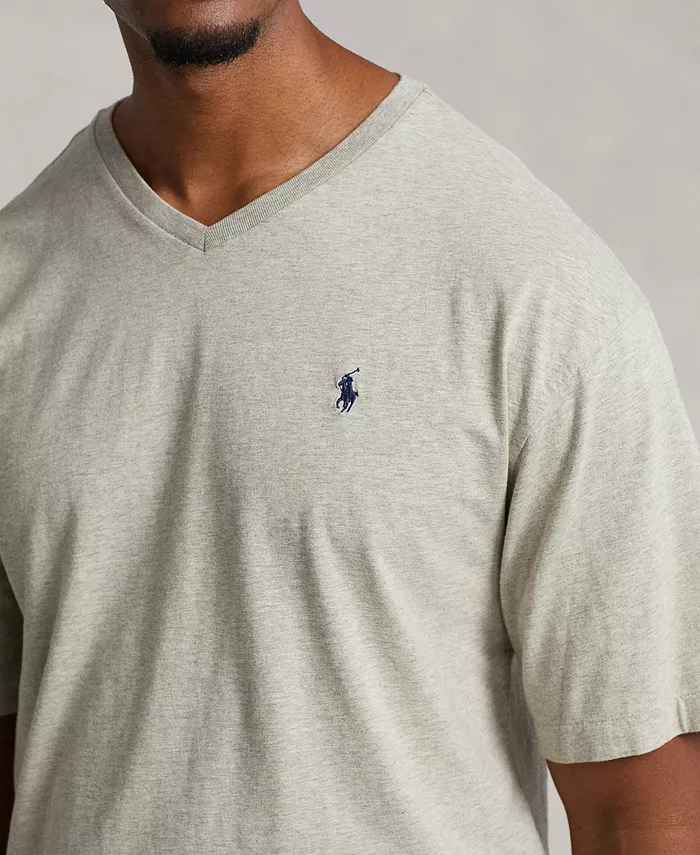 Мужская футболка с V-образным вырезом Big & Tall Classic Fit Polo Ralph Lauren, серый — фото 3