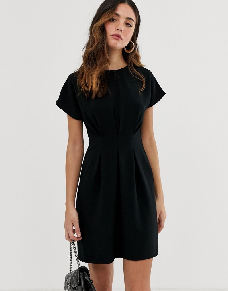 

ASOS DESIGN – черное мини-платье со складками на талии