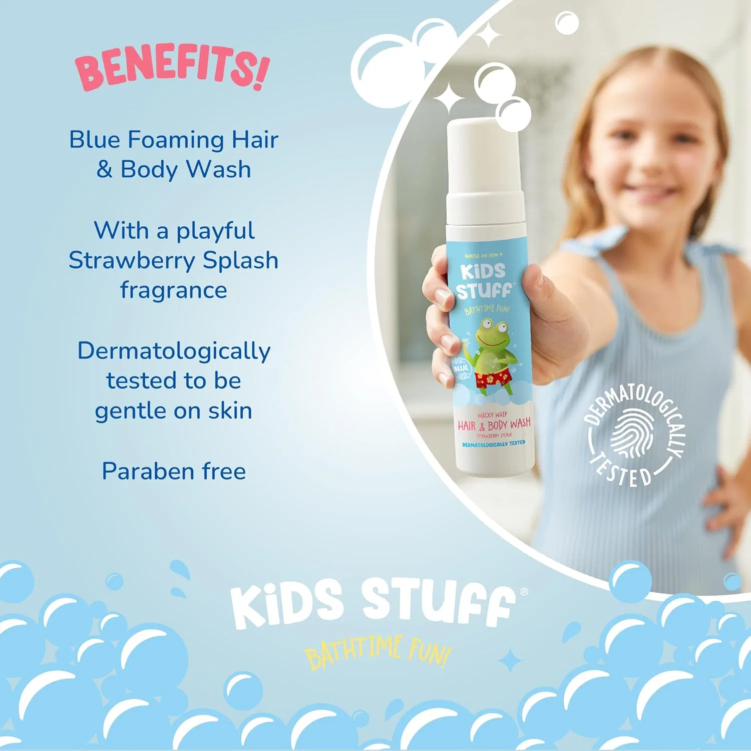 Детская пена для ванны и душа Kids Stuff Wacky Whip с ароматом клубники, 200 мл Kids Stuff, Blue — фото 2