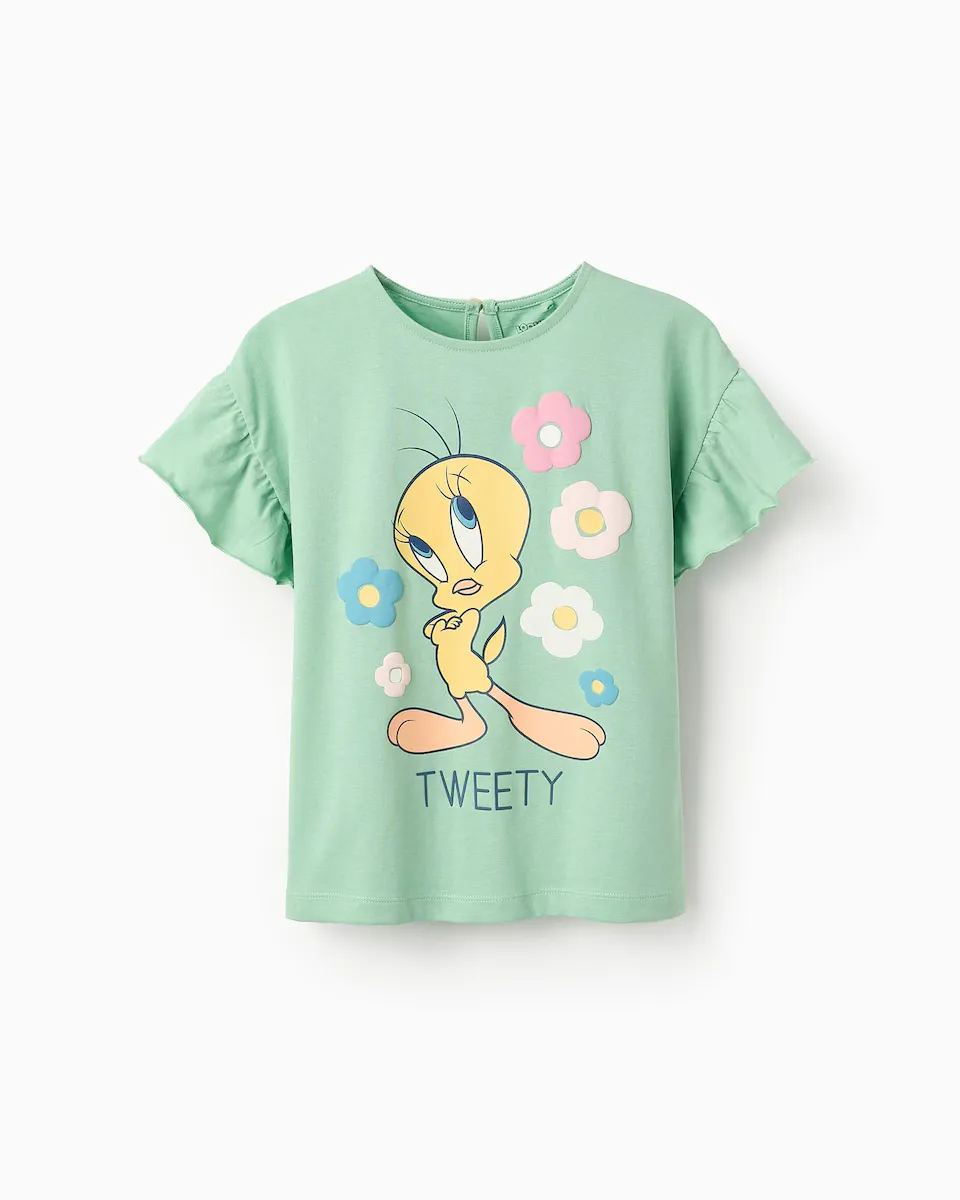 

Футболка для девочек с короткими рукавами и мотивом Tweety Zippy, светло-зеленый