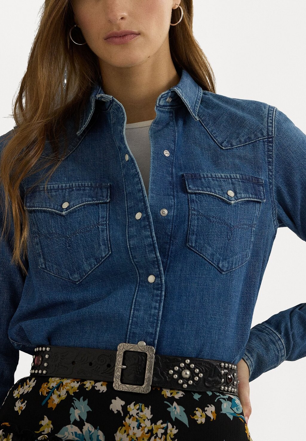 

Блуза SLIM FIT DENIM SHIRT Ralph Lauren, синий деним