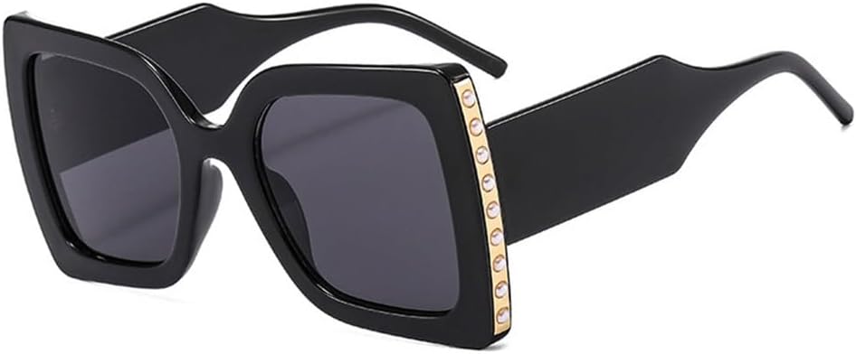 

Модные солнцезащитные очки большого размера для женщин, ретро-стиль, роскошные, с жемчужной отделкой, двухцветные, с широкими дужками, солнцезащитные очки для мужчин UV400 TKKTLLT, Black Grey