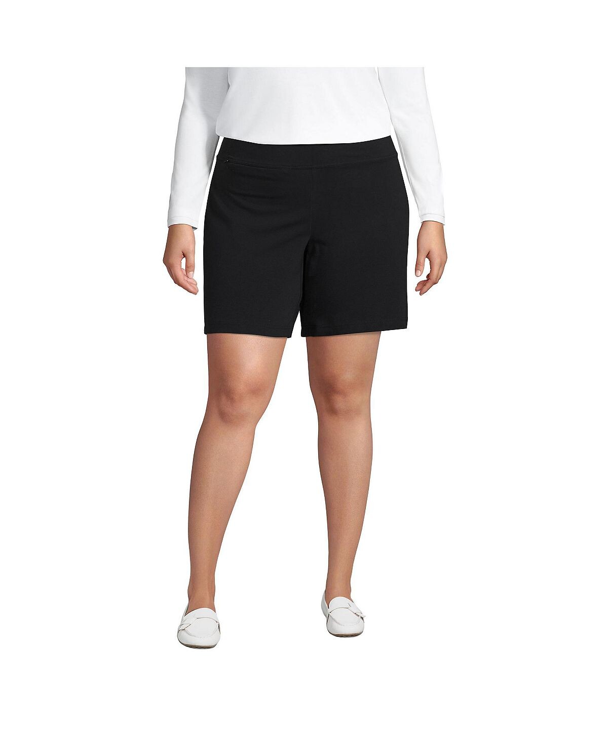 

Женские шорты без застежки больших размеров со средней посадкой и длиной 7 дюймов в виде морской звезды Lands' End, черный