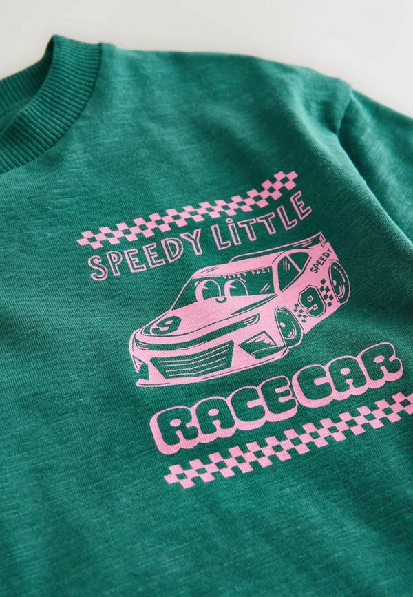 Футболка с коротким рукавом и принтом на спине Next, Green Pink Race Car — фото 3