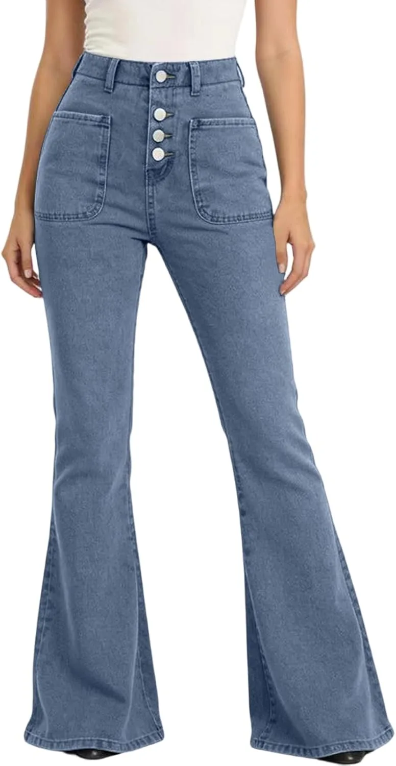 

Женские джинсы denim stretchy bell bottoms wide leg pull on flare jeggings button waist slim fit classic с карманами