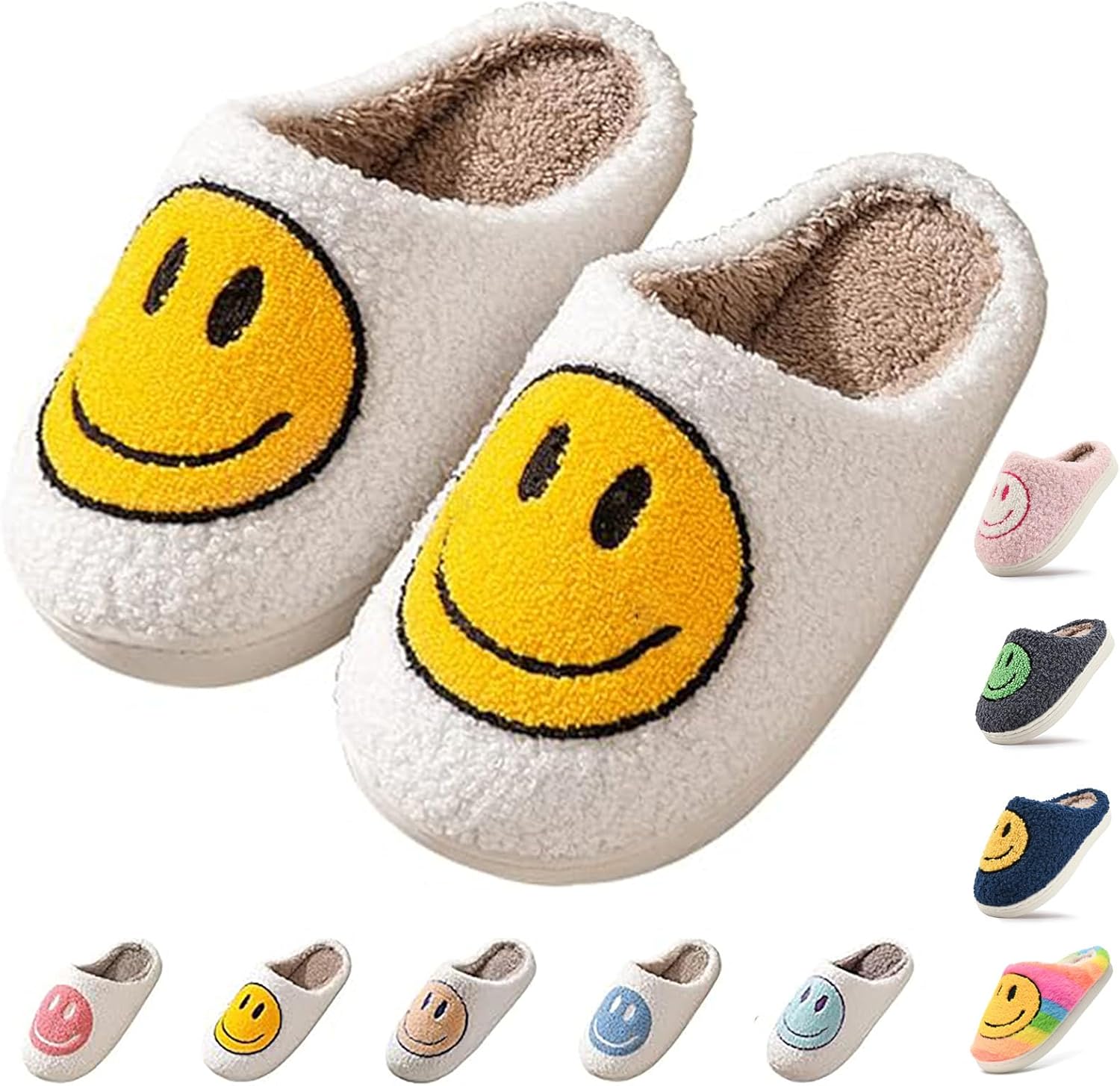 

Милые детские плюшевые тапочки с улыбающимся личиком- нескользящие, теплые, для дома и улицы Soofylia, желтый