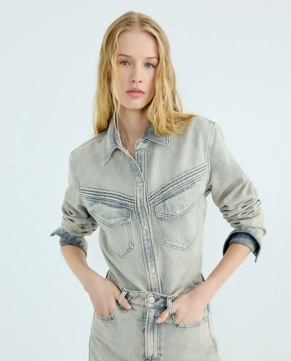 

Джинсовая рубашка приталенного кроя Boss Orange, светло-серый