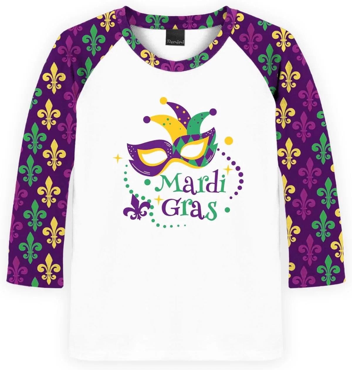 Футболка детская с принтом Shamrock, Remimi, 3/4 рукав реглан, Mardi Gras Mask