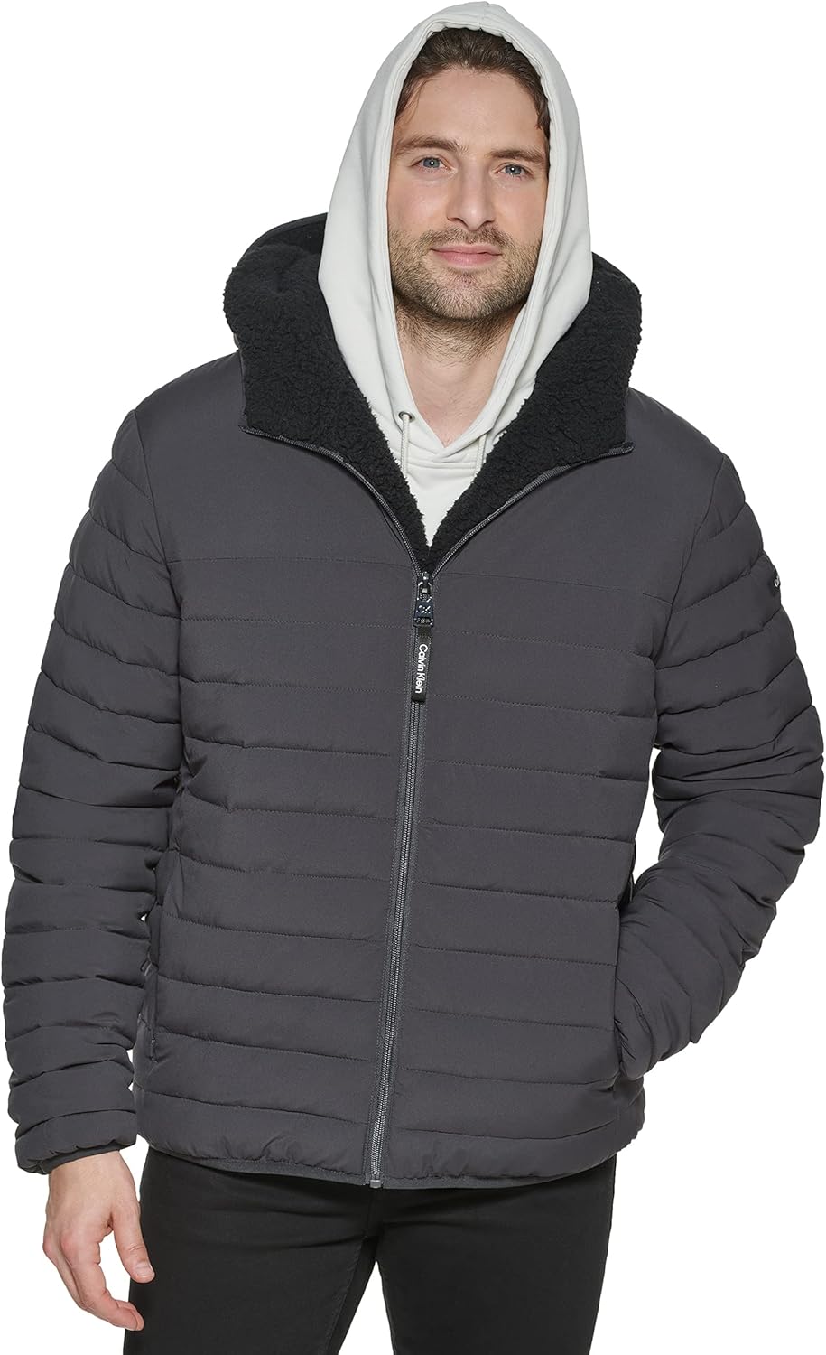 

Легкая мужская куртка-пуховик Calvin Klein с флисовым комбинезоном и съемным капюшоном, Iron