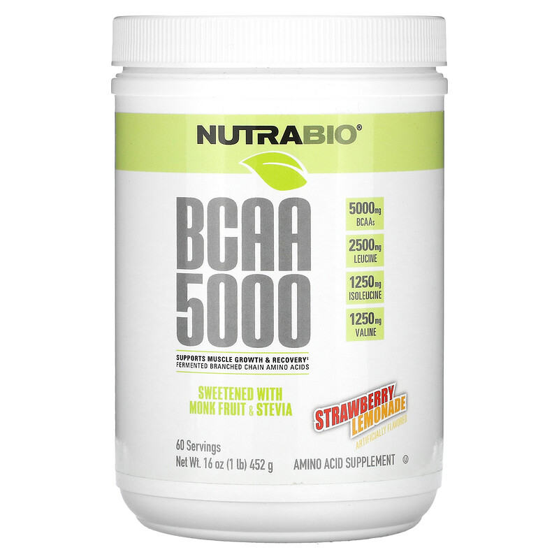 

NutraBio, BCAA 5000, клубничный лимонад, 452 г (1 фунт)