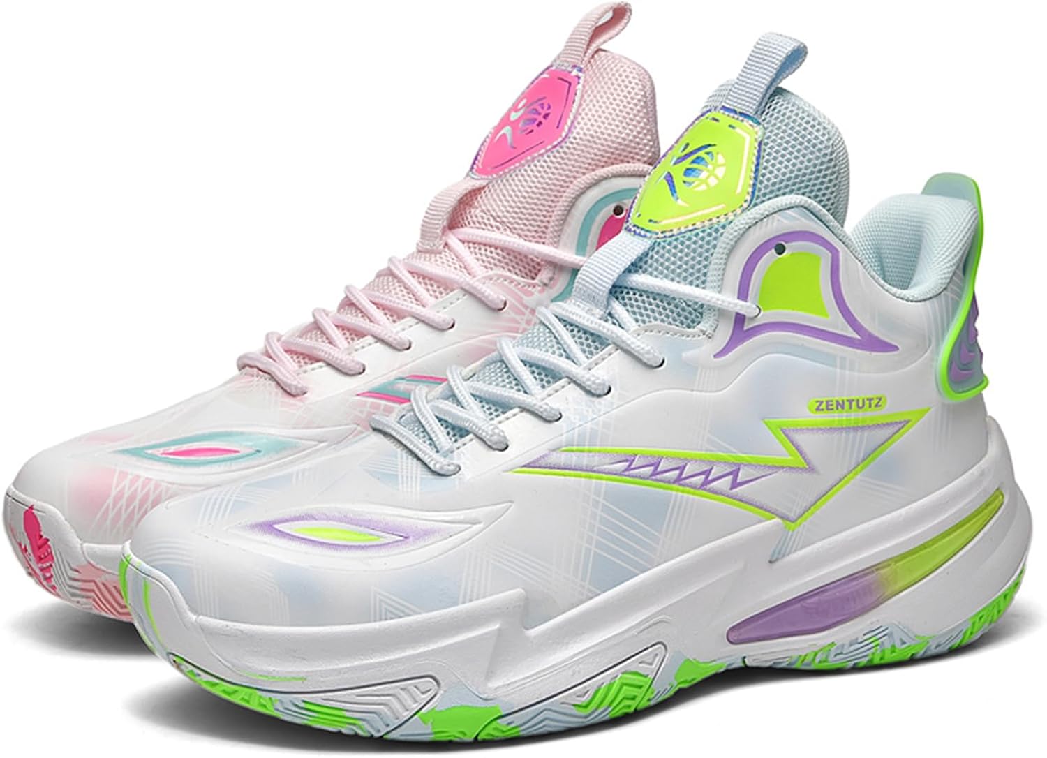 

Мужские модные спортивные туфли с круглым носком и шнуровкой из кожи, на толстой подошве, легкие, противоскользящие, амортизирующие и удобные баскетбольные кроссовки, подходящие для университета, соревнований и стадионов Qaoterod, Two-color