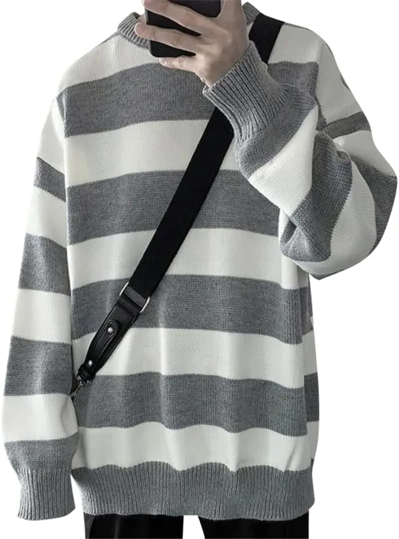 

Свитшот мужской Harajuku в полоску, круглый вырез, вязаный HEYDHSDC