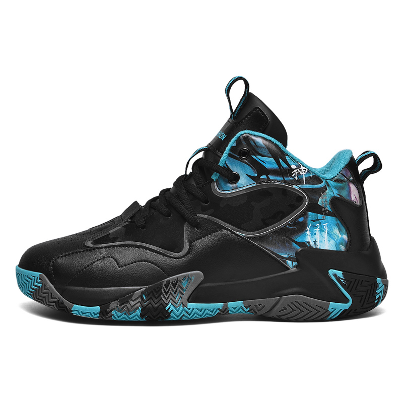 

Black-tailed deer Термоутепленные баскетбольные кроссовки Black Tailed Deer с амортизацией, устойчивые к истиранию и скольжению, унисекс, черные с бирюзовым, на флисовой подкладке