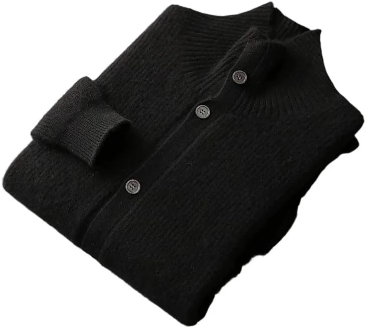 

Мужской теплый кардиган из кашемира с высоким воротником