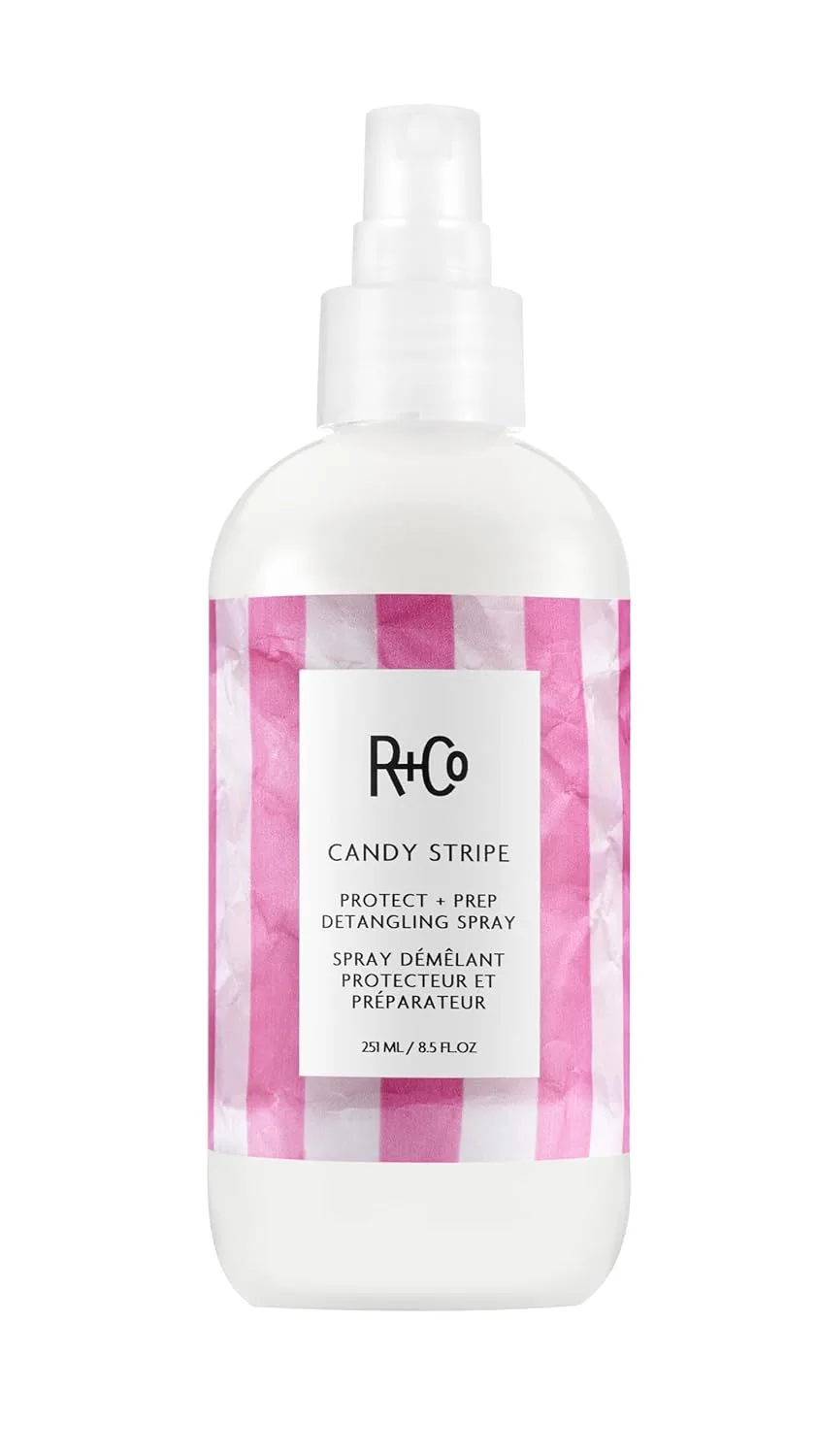 Спрей для распутывания волос R+Co Candy Stripe Protect + Prep | Мгновенно распутывает, питает волосы, предотвращает ломкость | Веганский продукт, не тестируется на животных | 240 мл 251 мл (1 шт.), Pink