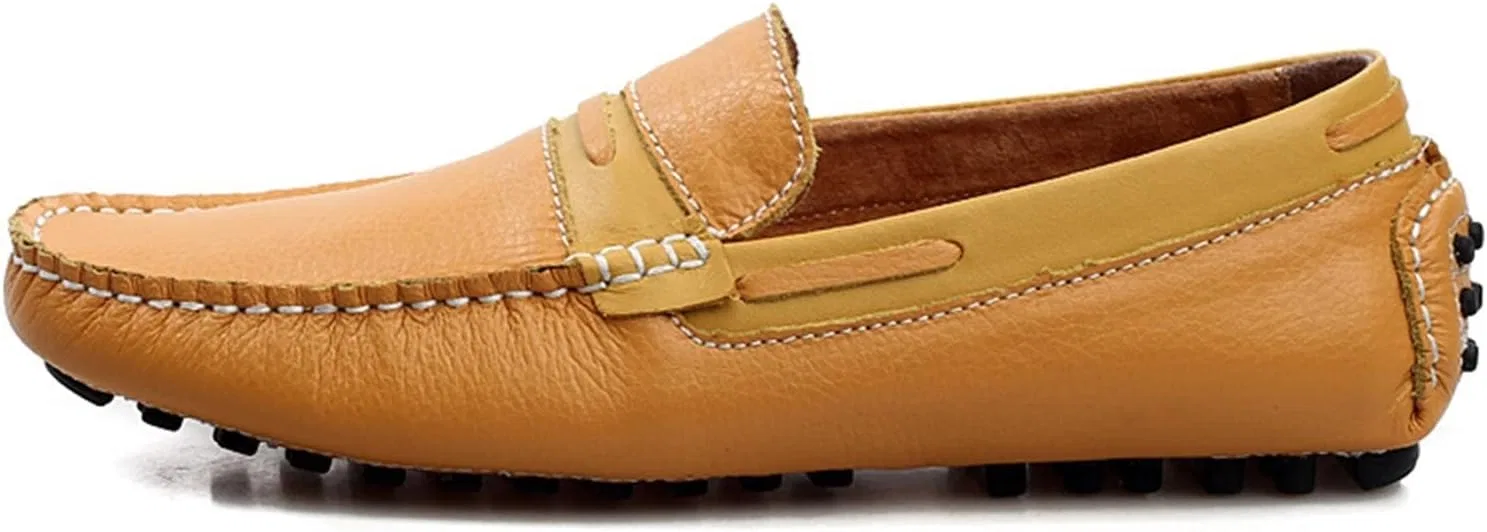 Лоферы кожаные Round Toe Flat Heel Lightweight Anti-Slip Flexible, желтый