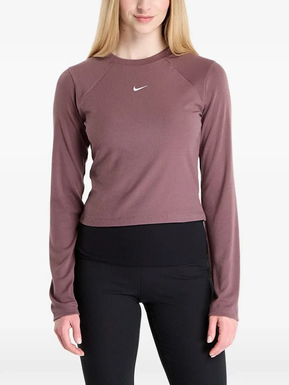 Топ в рубчик с длинными рукавами Nike, коричневый