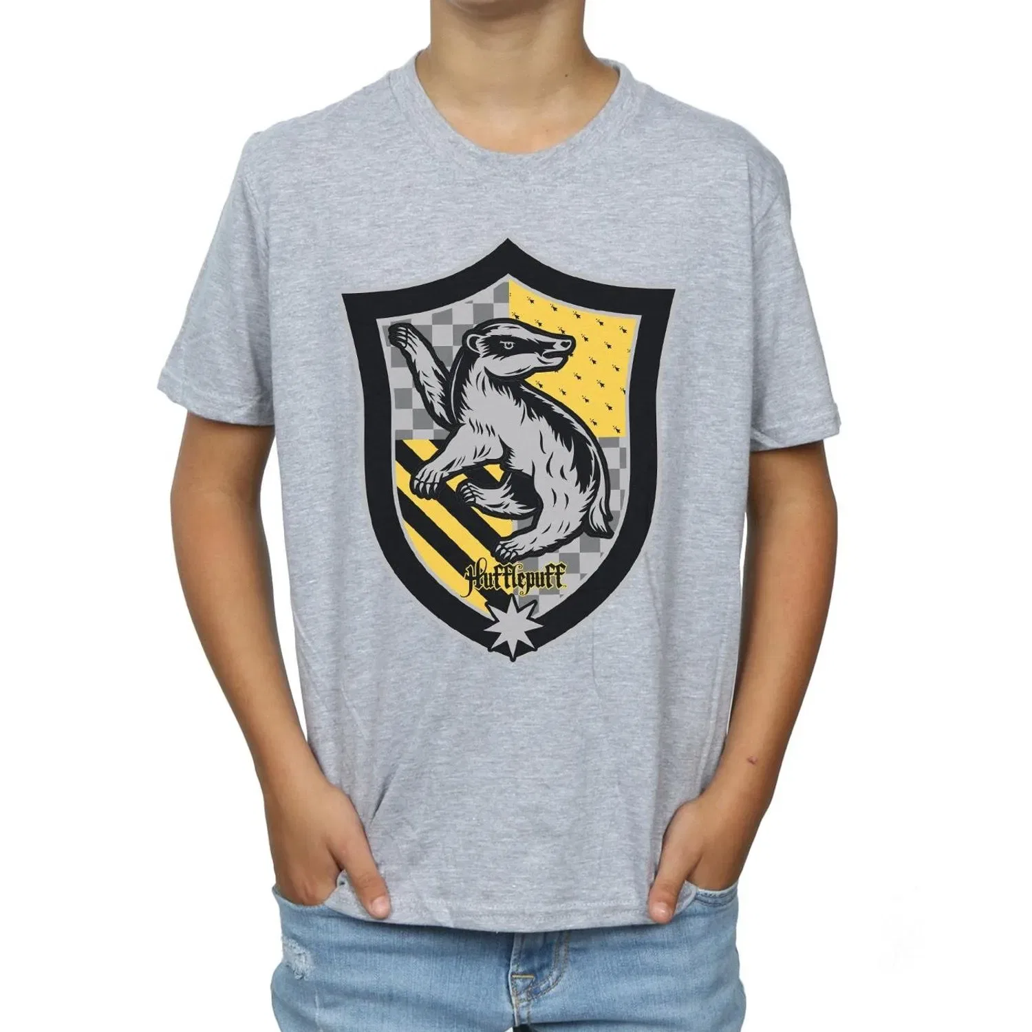 Футболка с принтом Hufflepuff Harry Potter, серый — фото 3
