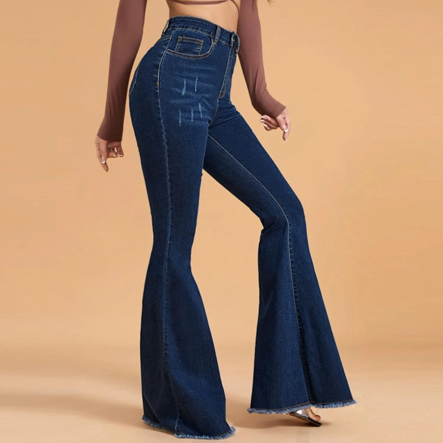 Женские брюки-клеш с высокой талией bootcut stretchy джинсы — фото 3