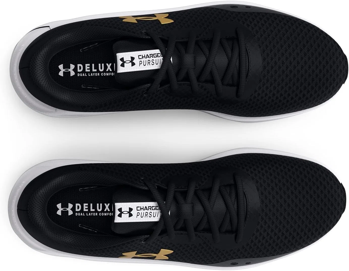 Мужские беговые кроссовки Under Armour UA Charged Pursuit 3 с техническими характеристиками, Black, Black, Metallic Gold — фото 4