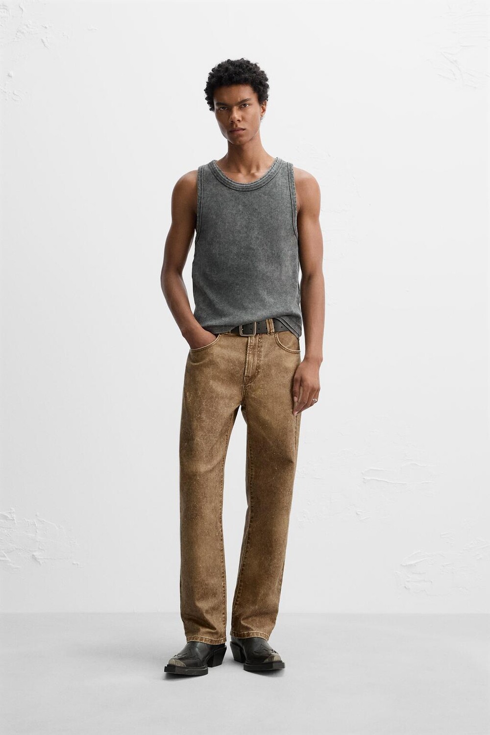 

Ребричная майка ZARA, темный антрацит