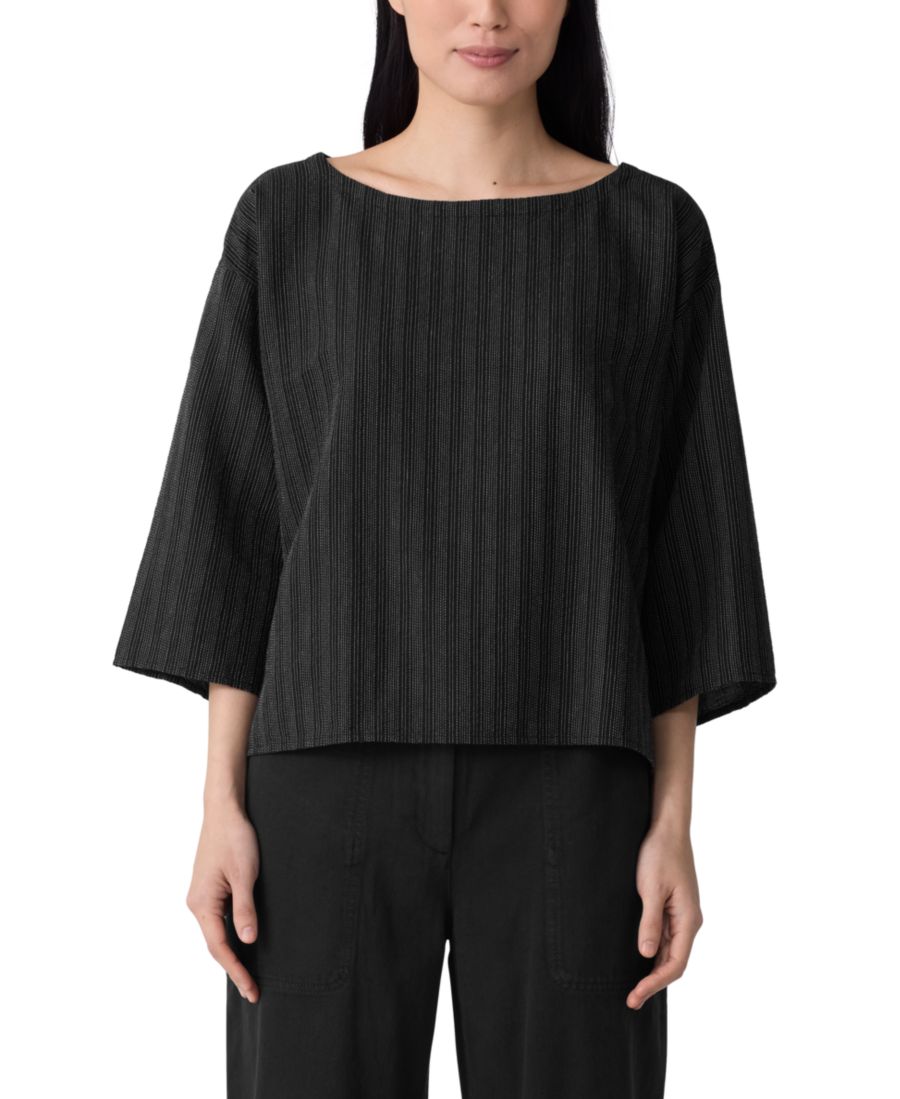 

Коробчатый топ с маленьким вырезом-лодочкой Eileen Fisher, Black