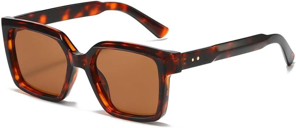 

Солнцезащитные очки для мужчин и женщин - защита UV400 - градиентный оранжевый цвет с леопардовым принтом и заклепками, для занятий спортом на открытом воздухе и вождения DSVIGF, Leopard Tea