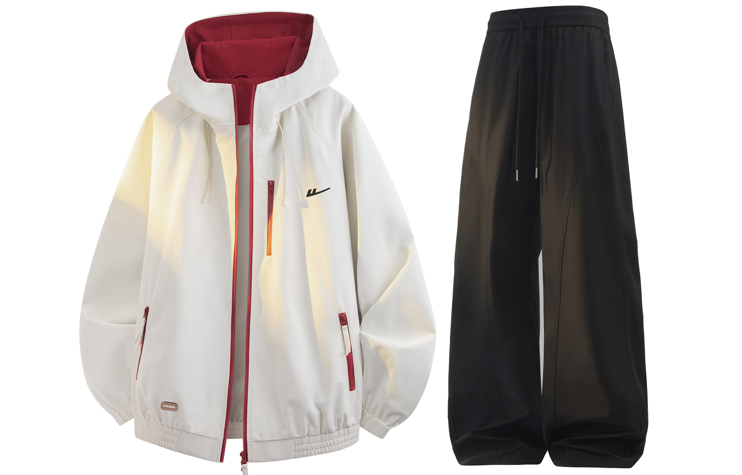 

Кэжуал-костюм женский с капюшоном, утепленный и на флисе WARRIOR, бежевый оранжевый top+черный fleece-lined pants