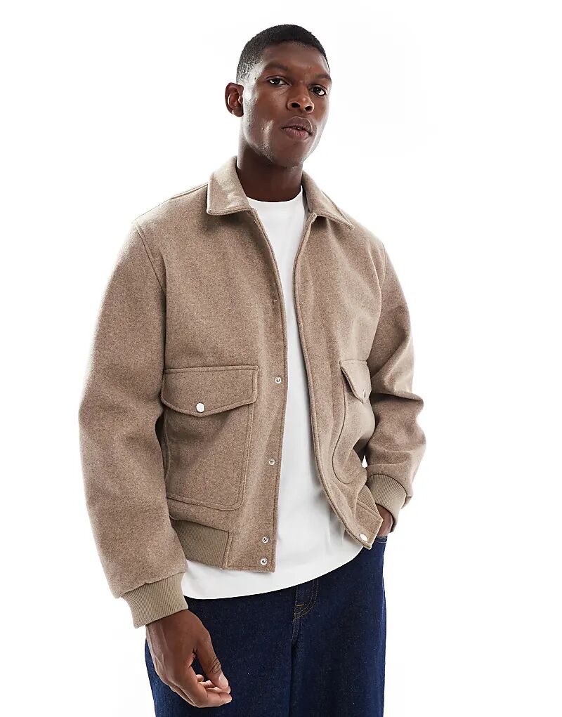 

Бомбер из искусственной шерсти Jack & Jones с воротником бежевого цвета