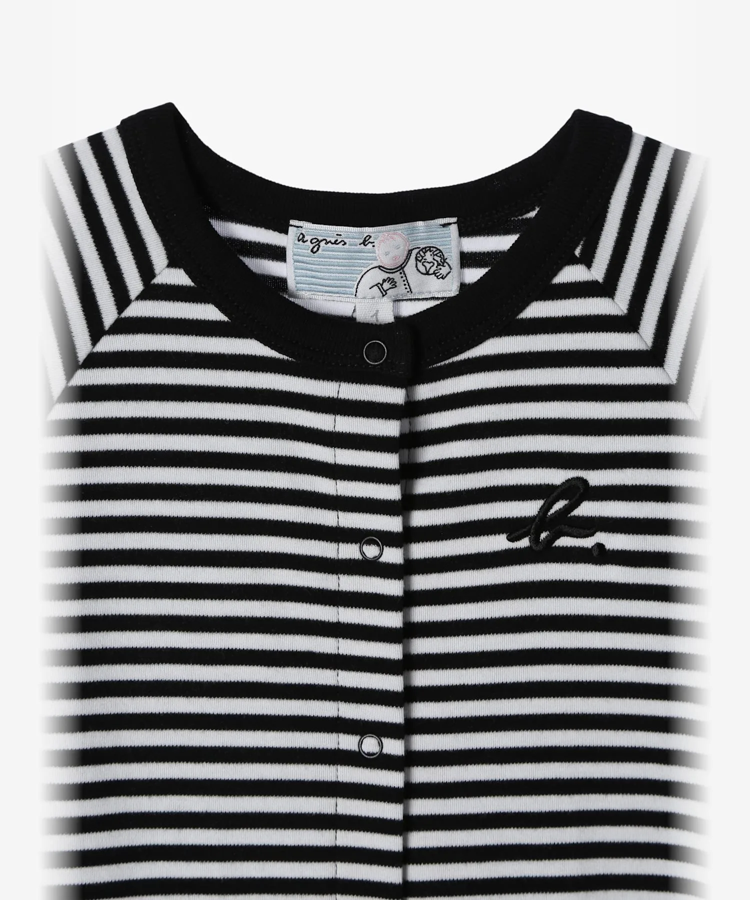 Детский тонкий хлопковый комбинезон в полоску с короткими рукавами Agnes b. ENFANT, Black — фото 3