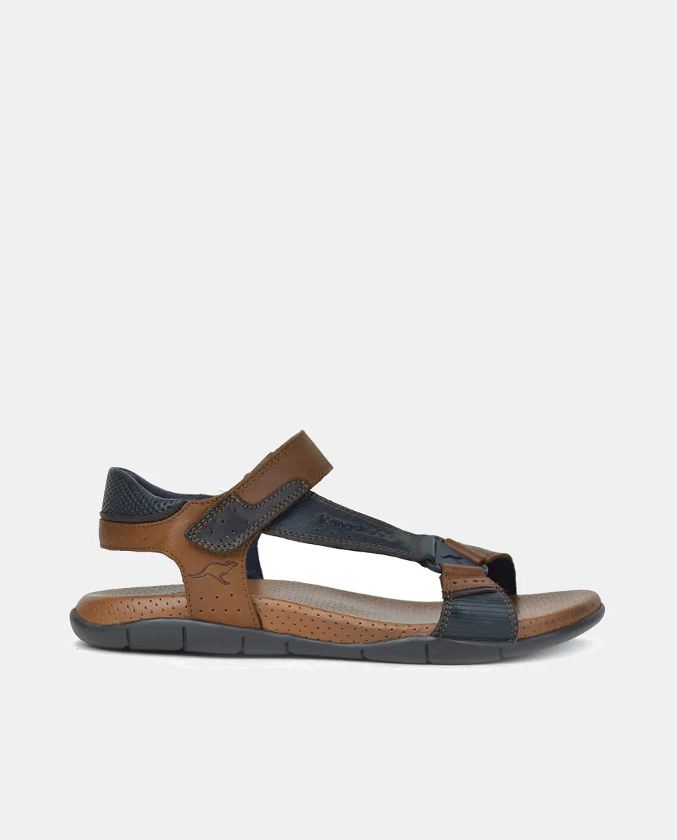

Открытые кожаные сандалии с регулировкой на Velcro Kangaroos, цвет Cuero